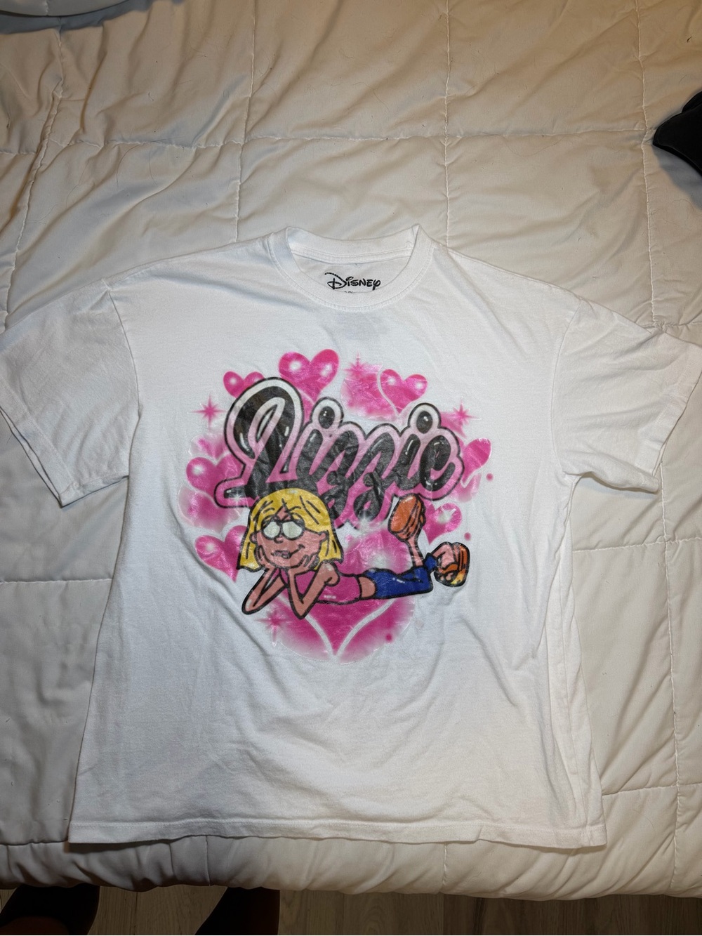 Disney White Tee with Pink Heart Lizzie Graphic